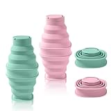 yotutun 2 Botella de agua plegable de silicona de 600 ml, Botella de agua portátil plegable, Botella deportiva de silicona a prueba de fugas para deportes al aire libre （Rosa + Azul）