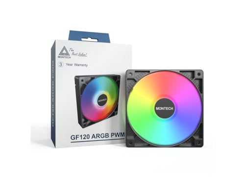 MONTECH RX - Ventilador de marcha atrás PWM de 120 mm - Rendimiento silencioso - Alta velocidad 1600PWM - Durabilidad de gama alta con rodamiento HDB - Impresionante diseño de iluminación ARGB de
