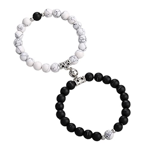 Caiyao 2Pcs Natural Stone Chakra Tiger Eye Beads Bracelet Couples Matching Frosted Stone Bracelet for Women Men Best Friend Lovers Friendship Unisex Jewelry Gift-B black