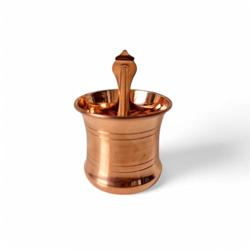 Image of Copper Panchapatra Udharini Set with Snake Head Design Udarini | Pooja Accessory for Home or Office Temple | Pooja Glass and Spoon for Charnamrit | Height : 2.5 Inch | Weight : 60 gm(Copper)