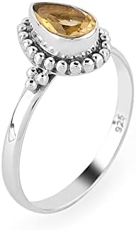 925 Sterling Silver Ring, Genuine Citrine Gemstone, Brillient Pear Crystals, Energy, Healing, Birthday, Boho Jewelry | Promise Victorian Wedding Handmade Ring | Gift for Women (citrine, 7)