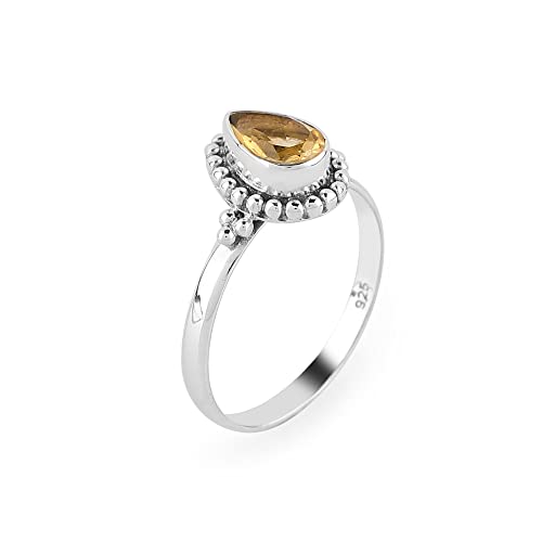 925 Sterling Silver Ring, Genuine Citrine Gemstone, Brillient Pear Crystals, Energy, Healing, Birthday, Boho Jewelry | Promise Victorian Wedding Handmade Ring | Gift For Women (Citrine, 7) #TOP19