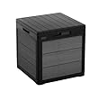 Keter Cortina 30 Gallon Resin Outdoor Storage Box and Patio Side Table for Pool and Garden Accessories, Graphite