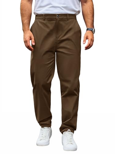Runcati Herren Chino Hose Regular Fit Stretch Freizeithose Einfarbig Baumwolle Stoffhose Lang Leicht Business Arbeitshose mit Elastische Taille Braun XL