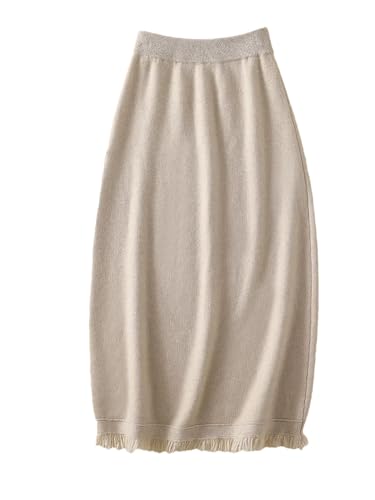 Women Tassel Wool Skirt Elastic Waist Solid Soft Warm Casual A-Line Skirts