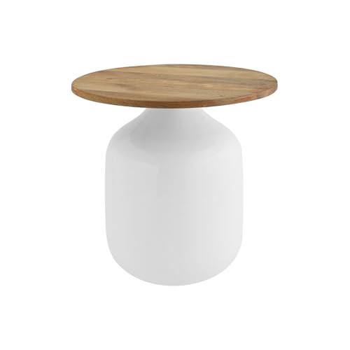 Miliboo Table d'appoint ronde au design blanc et bois massif manguier H49 cm Verona