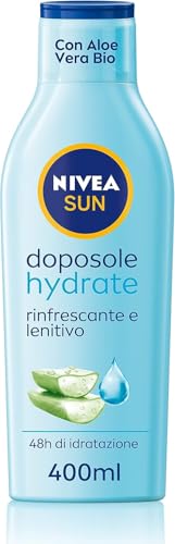NIVEA SUN Latte Doposole Hydrate in maxi flacone da 400 ml, Crema doposole con aloe vera bio e acido ialuronico, Crema corpo idratante ad azione rinfrescante e lenitiva