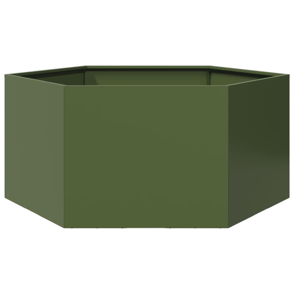 Vidaxl Garden Planter Outdoor Flower Pot Planter Pot Olive Green Hexagon Steel