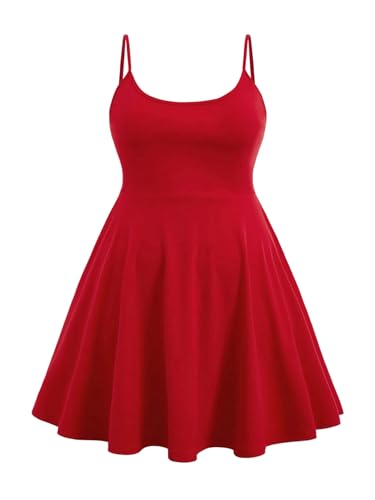 Image of WDIRARA Women's Plus Size Spaghetti Strap Sleeveless Flared Hem A Line Cami Dress
