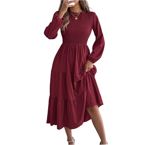 Robe femme à manches longues coupe ample : jupe fluide à taille élastique tendance
