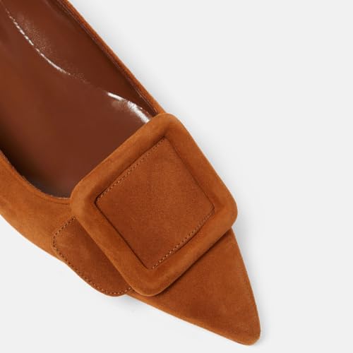 Women's Sexy Pointed Toe Ballet Flats Fashion Suede/Crocodile Slip On Dressy Flats Closed Toe Evening Wedding Office Low Heel Shoes for Women Brown Suede Size 8.54