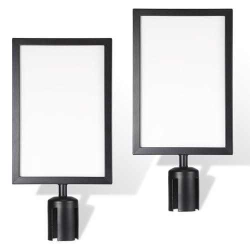 OwnMy 2PCS Stanchion Sign Holder Stand, 8.6 x 12.6 Inch Double Sided Frame Pillar Sign Holder with PVC Cover, Indoor Outdoor Poster/Sign Display Stand for Crowd Control Queue Barrier Sentry Stanchions