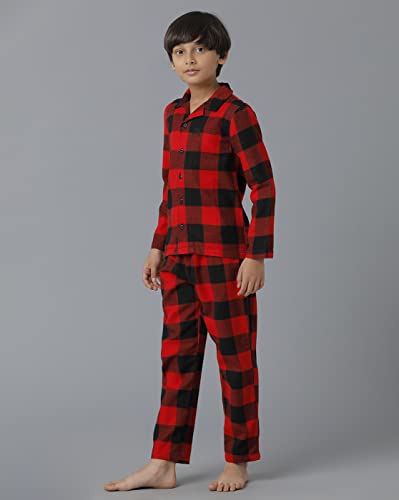 Image of Under Fourteen Boys Cotton Night Suit Set | Soft Breathable 2Pcs Sleepwear /Nightwear /Sleepsuit /Loungewear Co-Ord | Checks Top & Pyjama | Elastic Waist & Pockets | Multicolor Pajama Party & Gifting Set