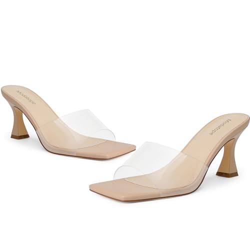 Image of Modatope Womens Heeled Sandals Open Square Toe Heels Chunky Block Heel Slip On Sandals for Women