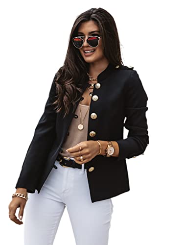 Freenfitmall Blazers de manga comprida para mulher, fato de negócios, escritório, trabalho, casaco comprido com frente aberta, tamanho XXL, Preto