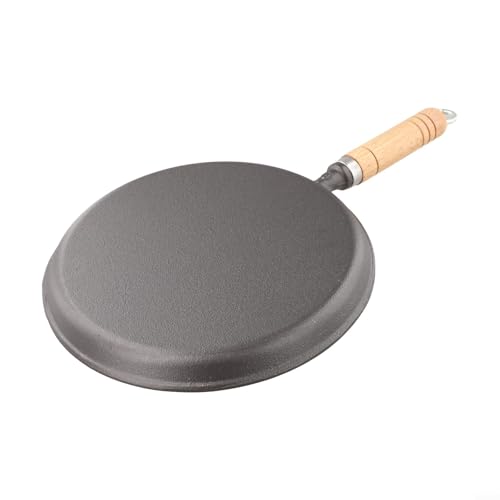 NexRen Sartén para panqueques de hierro fundido negro, engrosada y con mango de madera, tamaños de 20-26 cm, sartén para uso doméstico(23)