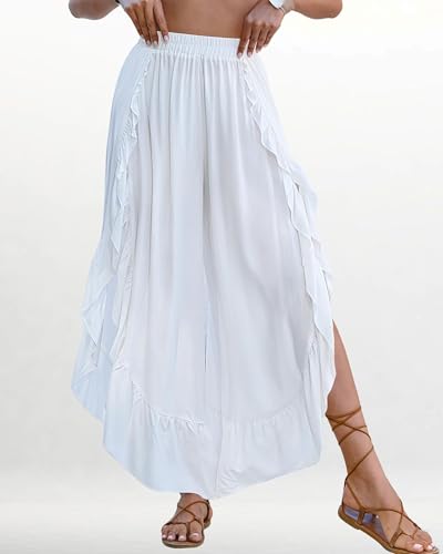 Bsubseach Swim Cover Up Pants for Women Ruffle High Slit Beach Pants Wide Leg Bathing Suit Coverup2