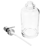 GARVALON Dispensador de Jabón Recargable para Manos Botella Transparente de Vidrio de 500 Ml, Bomba de Acero Inoxidable y Etiqueta Adhesiva para Uso en Cocina y Baño