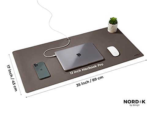 Image of Nordik Leather Desk Mat - Cork Gunmetal Gray - Leather Desk Pad 35x17 in | Premium Vegan Leather Desk Pad with Cable Organizer for Office, Extended Waterproof Mouse Mat, Non-Slip Desk Pad Protector
