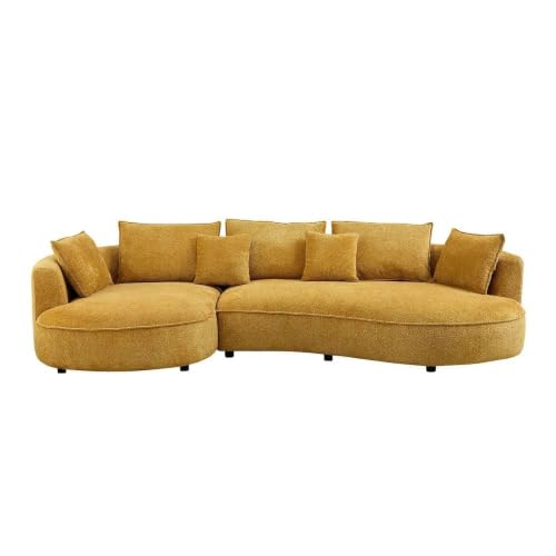 Image of Modern Curved White Sofa Couch with Plush Pillows - 4 Seater Upholstered Living Room Sofa | Contemporary Minimalist Design for Home, Office & Lounge.