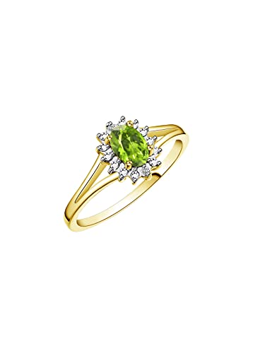 Image of Rylos Halo Ring: Diamond Birthstone with 6X4MM Oval Gemstone - Women's Jewelry in Yellow Gold Plated Silver - Stunning Diamond Ring Sizes 5-10