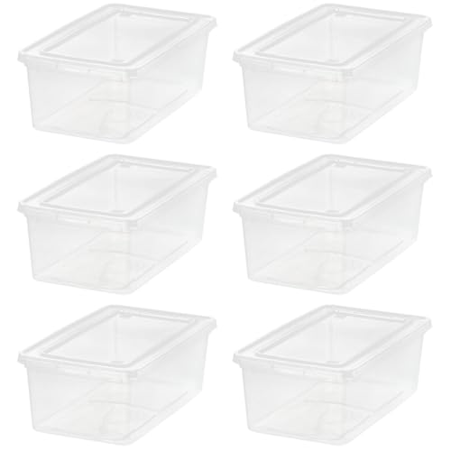 IRIS USA 6-Pack Storage Bins with Lids, 6 Quart - Crystal Clear, Shoe Boxes Stackable Containers Organize Shoes Closet Shelves, Teacher Tools Classroom Organization, Game - BPA-Free Plastic