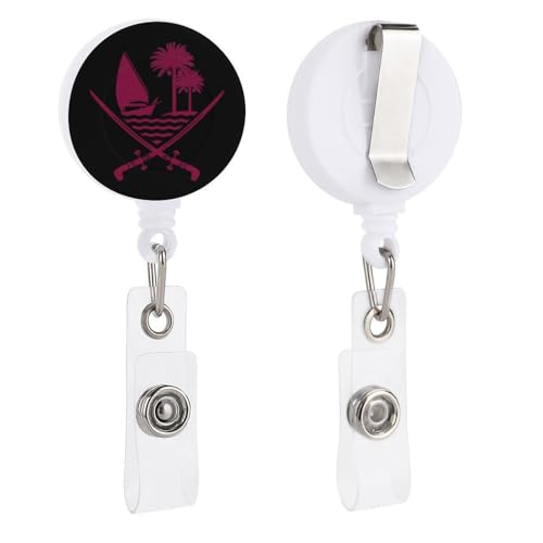 Emblem of Qatar Fashion Badge Holder PP Plastic Badge Reel Cute Retractable Buckle Badge Clip