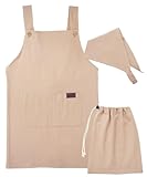 [ON NISHIKI] キッズエプロン 子供用 ３点セット (エプロン 三角巾 巾着袋) 綿100％ 肌に優しい 薄手 男の子 女の子 ポケット付き (ﾍﾞｰｼﾞｭ:2/120-140/wka009)