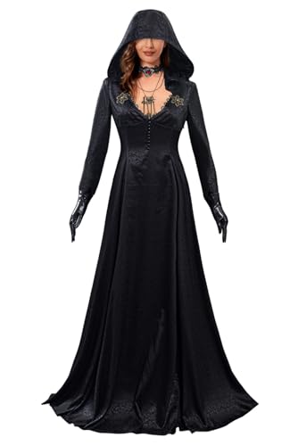 Vestido gótico cosplay Lady Village con capucha negro miniatura 5