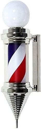 Barber Pole Led Sphere Top Barber Pole Waterproof Hair Salon Shop Sign Spinning Bright Red White Blue Stripe Light Sign Wall Mountable Barber Shop Pole 0528 (Color : 90 * 25Cm) (90*25Cm ) Classic Sty