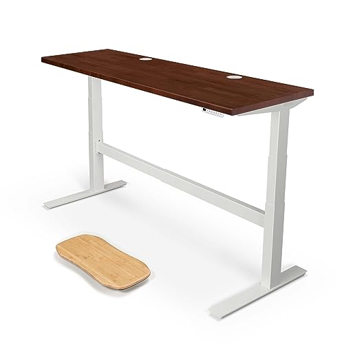 Image of UPLIFT DESK - V2 Dark Rubberwood Butcher Block (72 x 24 inch) 1.5 inch Desktop Standing Desk, Height Adjustable Commercial Frame (White), Advanced Keypad, Wire Grommets, Wire Tray, Rocker Board