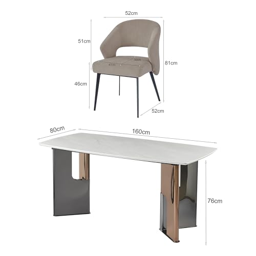 Image of The Attic Elite Aura 6 Seater Dining Set,Beige,Titanium, Rose Gold & Cream,160Cms
