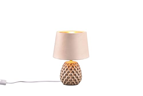 lightling Tischlampe Arielle aus Keramik, mit Schnurschalter, Schirm aus Samt, IP20, exkl. 1 x E14 max. 40W, beige