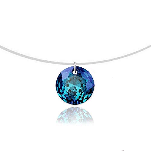 LES LUCILLES Collier Invisible Nylon Strass Solitaire en Cristal Swarovski ET Argent 925 (38)