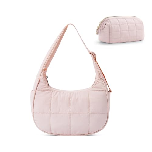 TUMPETY Small Puffer Bag, Crescent Shoulder Bag for Women,Nylon Quilted