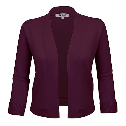 Image of YEMAK Women's Crop Cardigan Sweater - 3 /4 Sleeve Open Front Classic Basic Knit Bolero Cropped Soft Lightweight Knitted Top