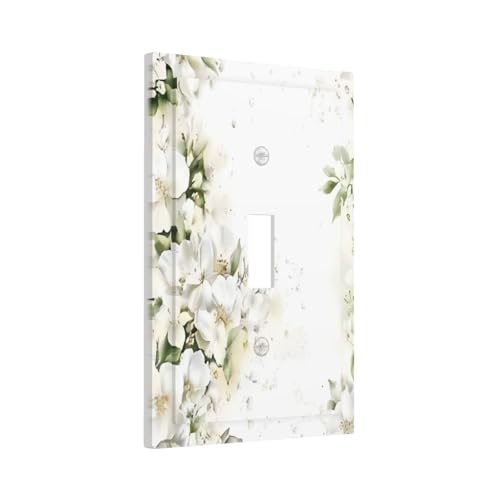 Decorative Switch Plate Covers Rustic Ink Green Leaves White Florals Flower 1 Gang Light Switch Cover Plate Single Toggle Wall Plate Outlet Covers Wall Plate Faceplate for Home Decor
