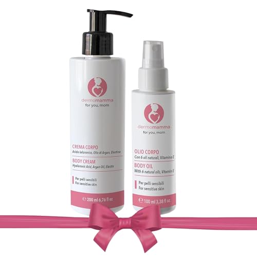 DERMOMMA Duo Body - Aceite y Crema Corporal, Tratamiento Antiestrías, para Embarazo y Lactancia, Para Pieles Sensibles, Dermatológicamente Testado, Hidratante y Elastificante (100ml+200ml)