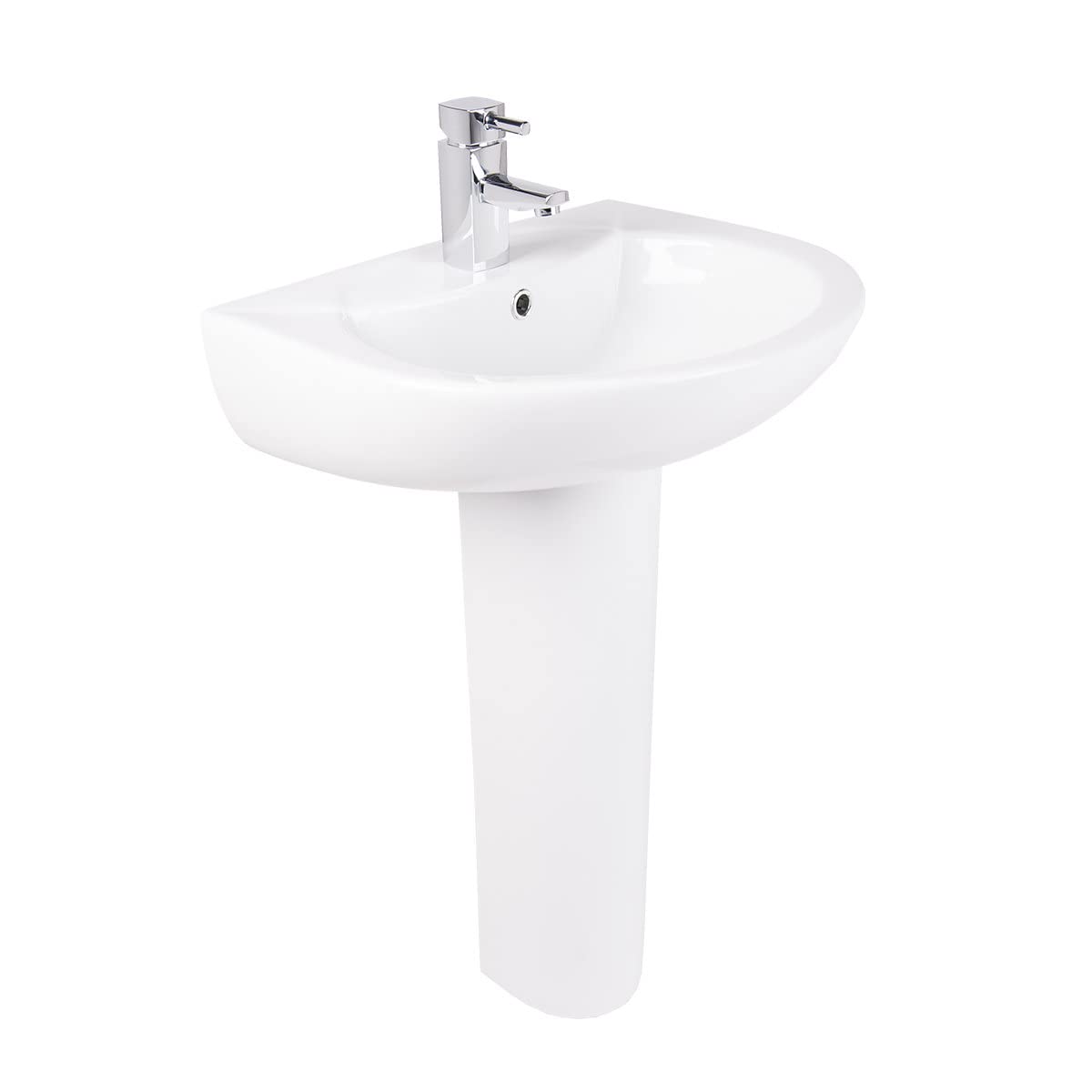 NRG Cloakroom Full Pedestal 540mm Basin Compact Single Tap Hole Sink Bathroom Fixtures