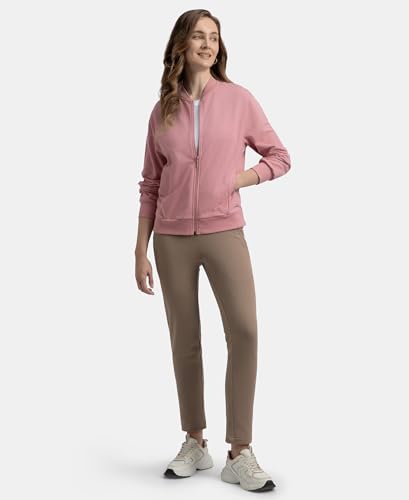 Image of Jockey A111 Women's Super Combed Cotton French Terry Drop Shoulder Styled Jacket with Ribbed Cuff and Hem Lilas XXL