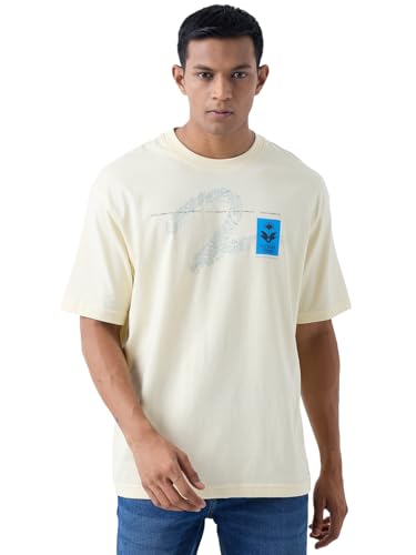 Spykar Men's White Oversized Solid Half Sleeves T-Shirts