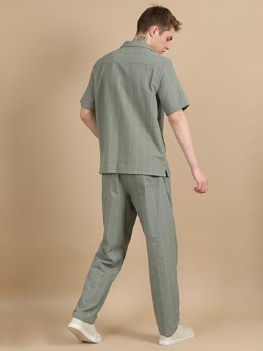 Image of StitchX Men's Airport Look Textured Seersucker Resort Cotton Shirt & Trouser Co-Ord Set S-2XL