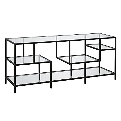 Deveraux Rectangular Tv Stand With Glass Shelves For Tv's Up To 65" In Blackened Bronze #TOP1