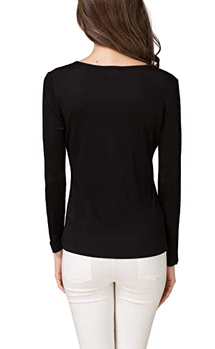 METWAY Women's Mulberry Silk T-Shirt Long Sleeve Pure Silk tee Shirt/Crew Neck Silk Blouse Undershirt4