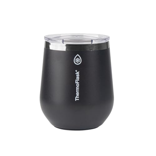 Image of ThermoFlask Drinkware Wine Tumbler - Double-Wall Tumbler for Cold & Hot Drinks - Lightweight & Simple Drink Cup with Lid - Modern & Durable Drinking Cup - 12 oz, Jet Black