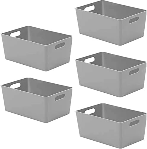 Niftii Lot de 5 Paniers Plastique de Rangement avec Poignées – Paniers & Boîtes de Rangement Cuisine Salle de Bain, Bac Rangement Placard, Petit Panier...