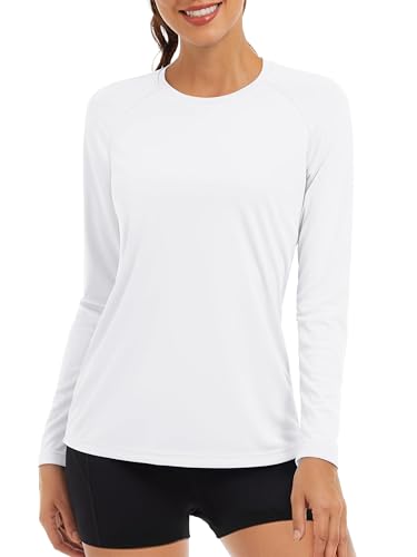 TACVASEN Long Sleeve Running Top Womens Sun Protection Shirts UV Tops Casual Holiday T Shirt Summer Beach UPF 50 Rash Guard Light Fishing Shirts White
