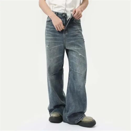 Men's American Style Denim Pants Washing Loose Straight Trousers Wide Leg Jeans3