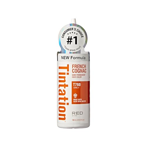 Red by Kiss Tintation Semi-Permanent Hair Color, Aloe Vera Water Based, Argan Oil, Olive Oil, Collagen & Keratin, Long-Lasting Color Dye (French Cognac, 5 Fl...