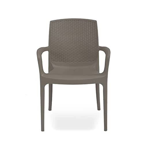 Image of Supreme Texas Heavy Duty Armrest Plastic Chair for Home, Garden, Office, Indoor /Outdoor Use|Color: Champagne; Set of 4